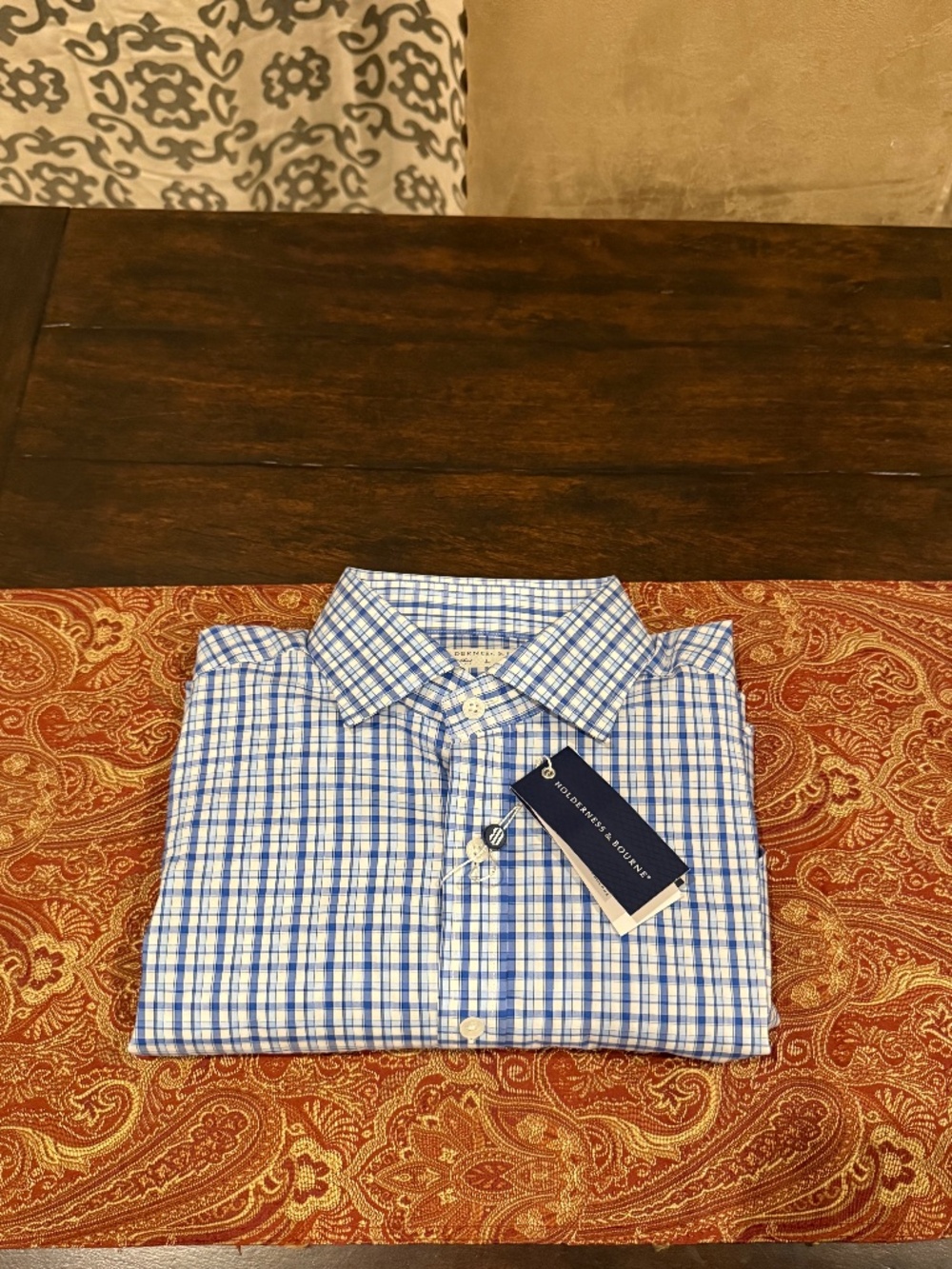 Holderness & Bourne Men's Large Marlin Blue The Flynn Shirt MSRP $160